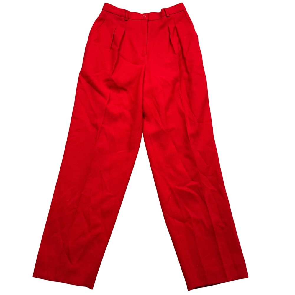 Anne Klein Dress Pants Womens 14 Red Vintage Wool Pleated Made in USA